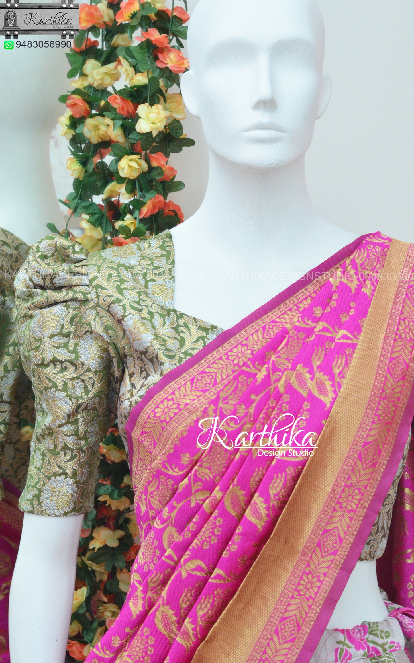 Floral tussar silk and banarasi silk  langa voni