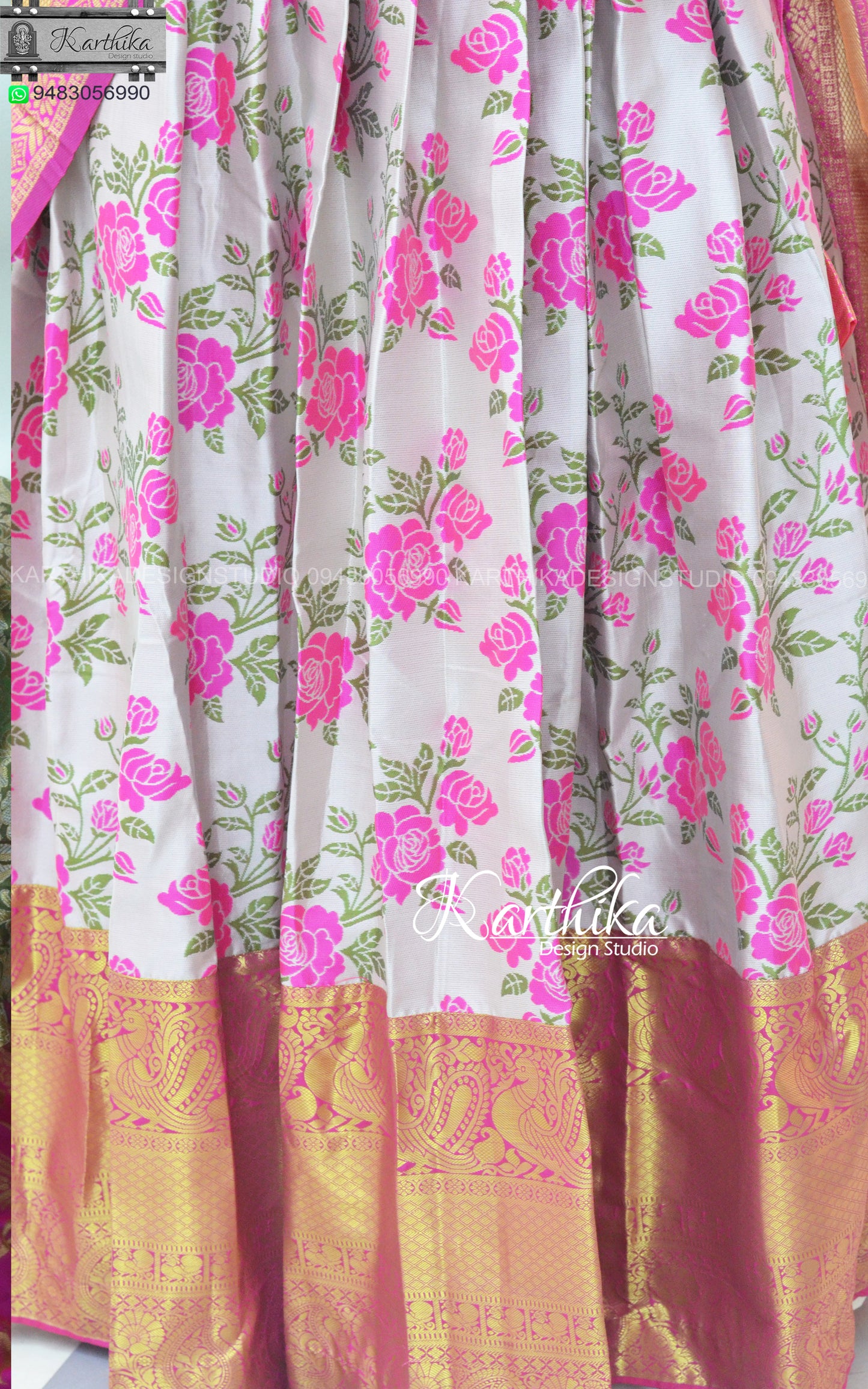 Floral tussar silk and banarasi silk  langa voni