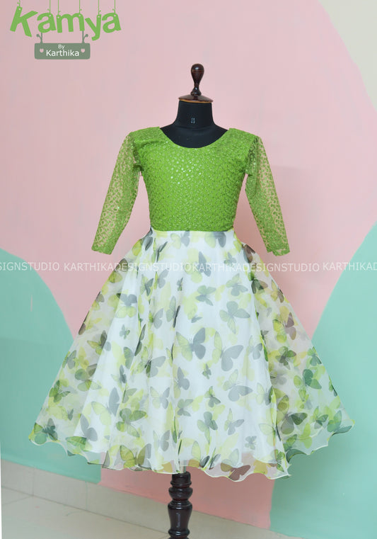 Green butterfly organza frock