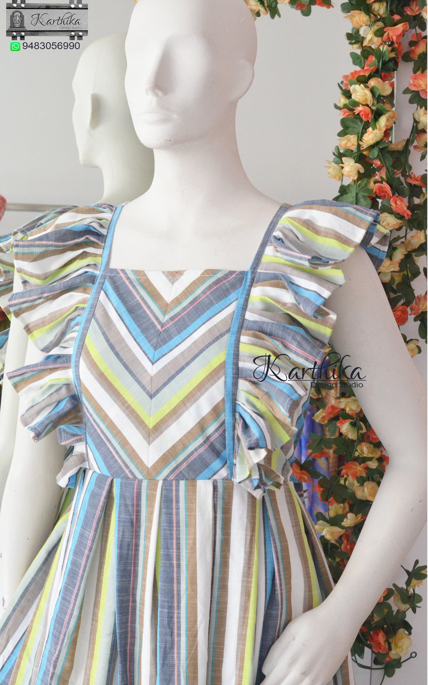 Handloom striped cotton frock