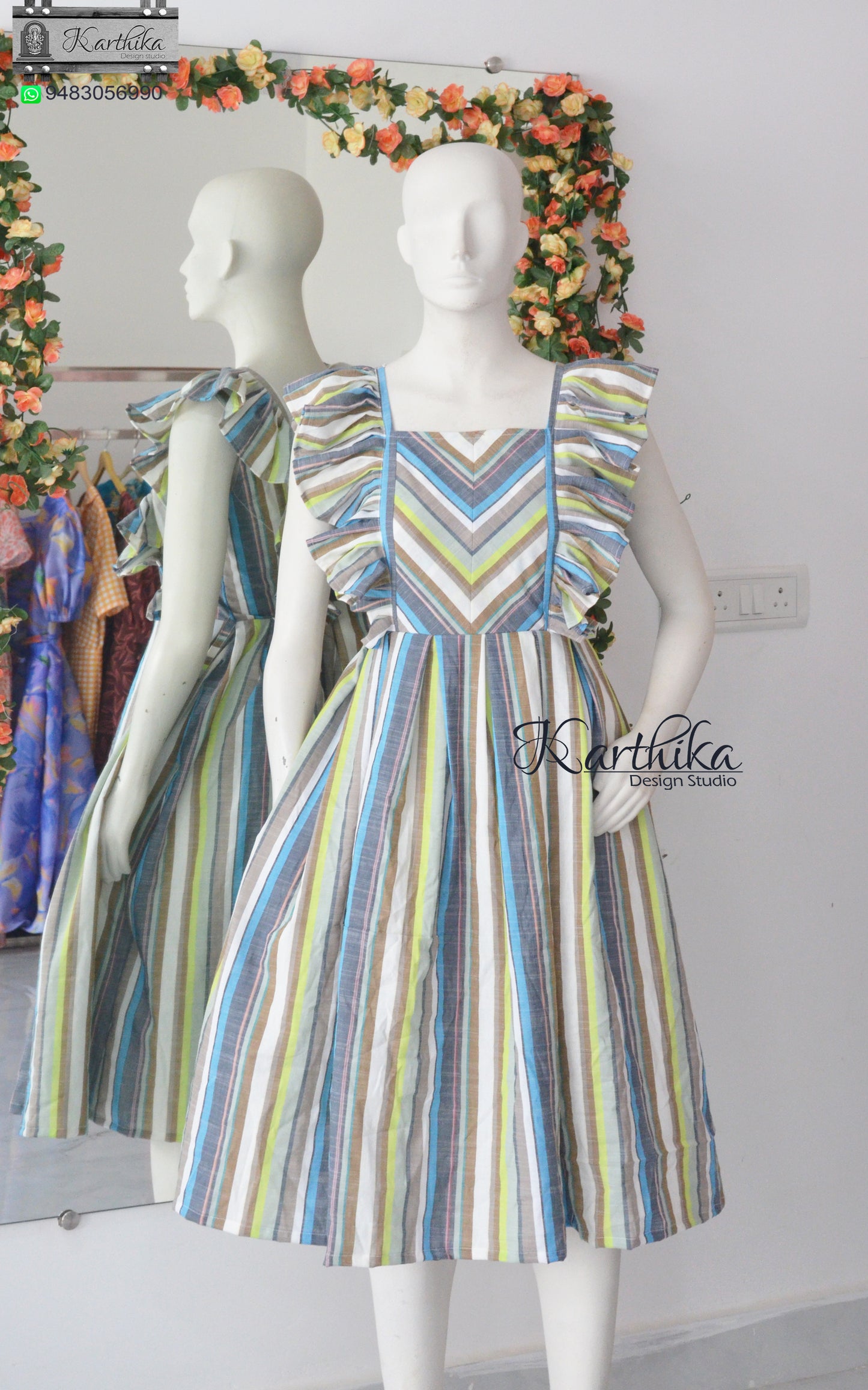 Handloom striped cotton frock