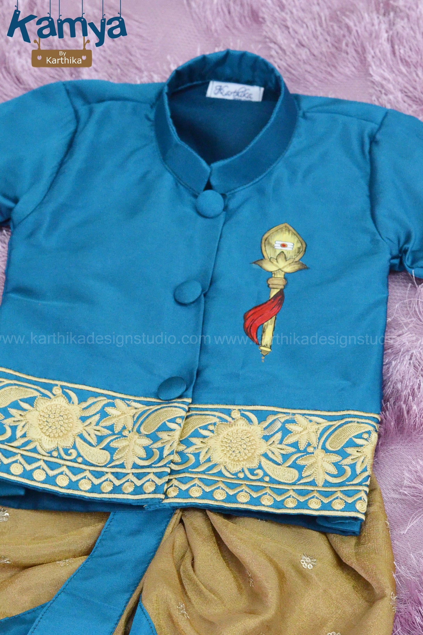Handpainted and embroidered silk kurtha dhothi