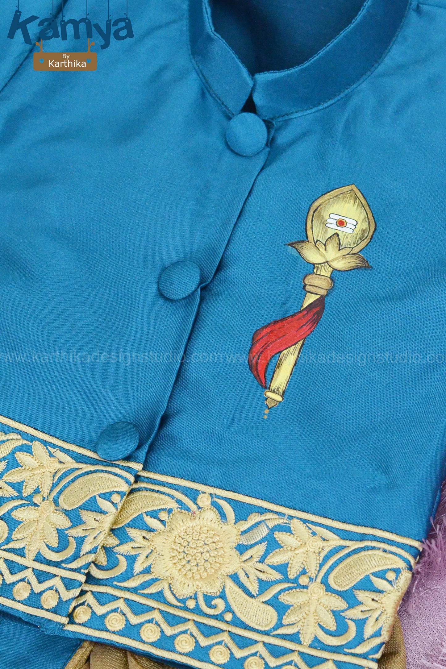 Handpainted and embroidered silk kurtha dhothi