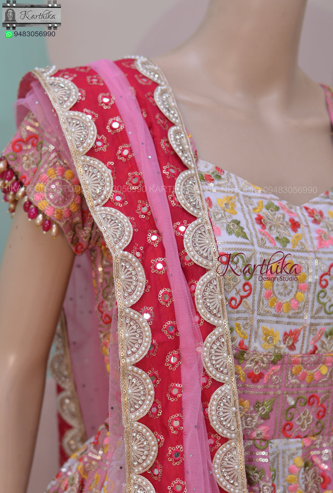 Peach Color Mirror Work Embroidery Georgette Anarkali - Rent main image 0