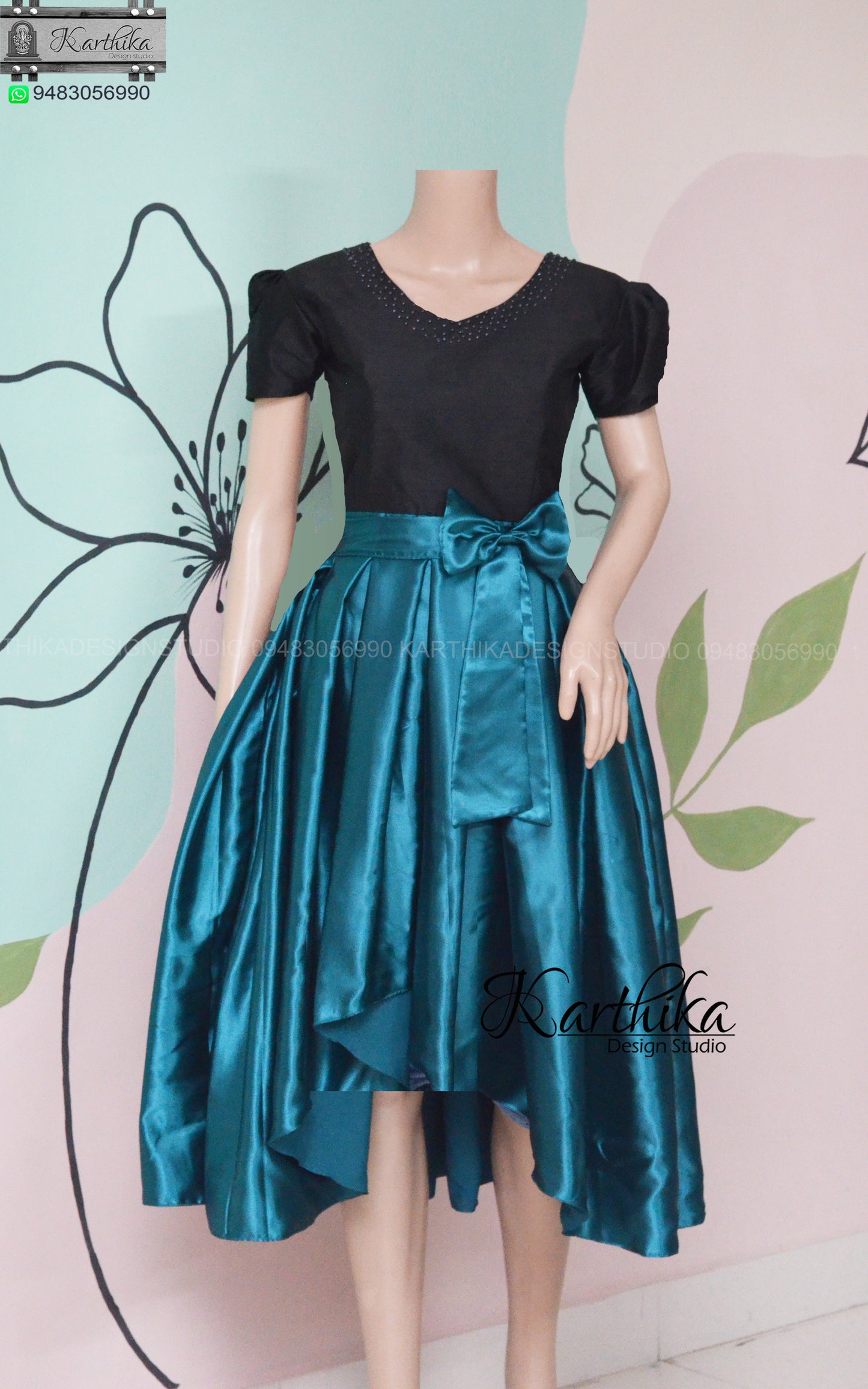 High low satin frock with belt