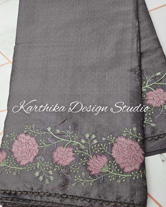 Jasmine silk saree with embroidered border