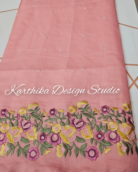 Jasmine silk saree with embroidered border