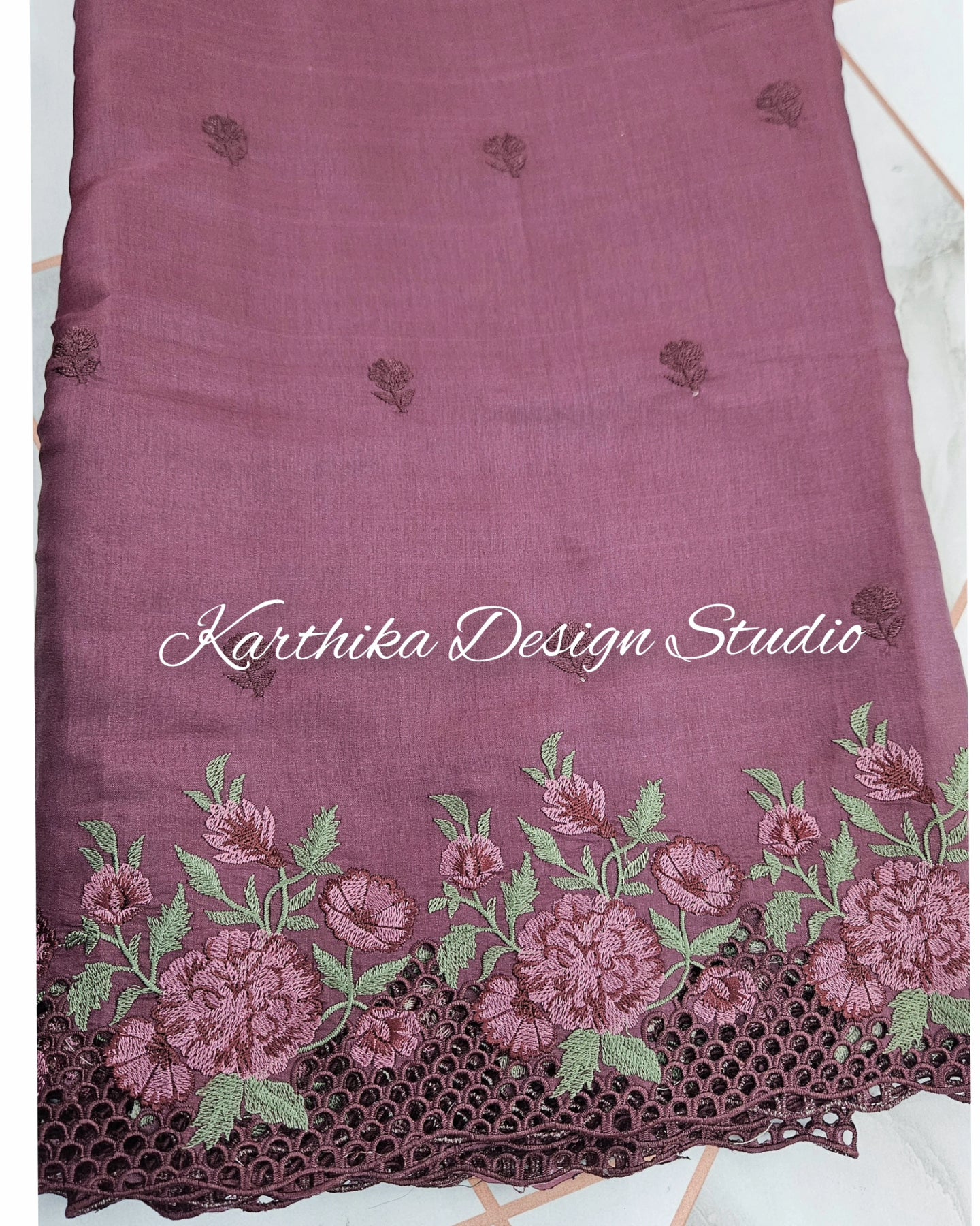 Jasmine silk saree with embroidered cutwork border