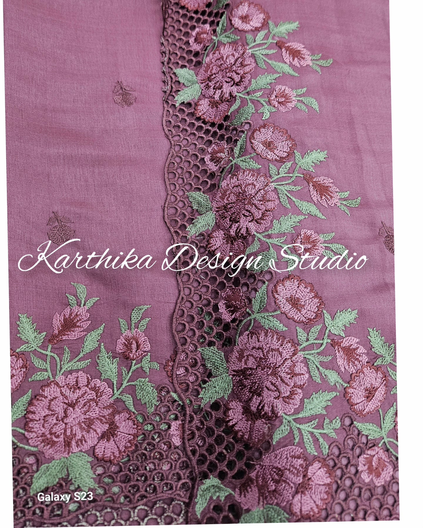 Jasmine silk saree with embroidered cutwork border