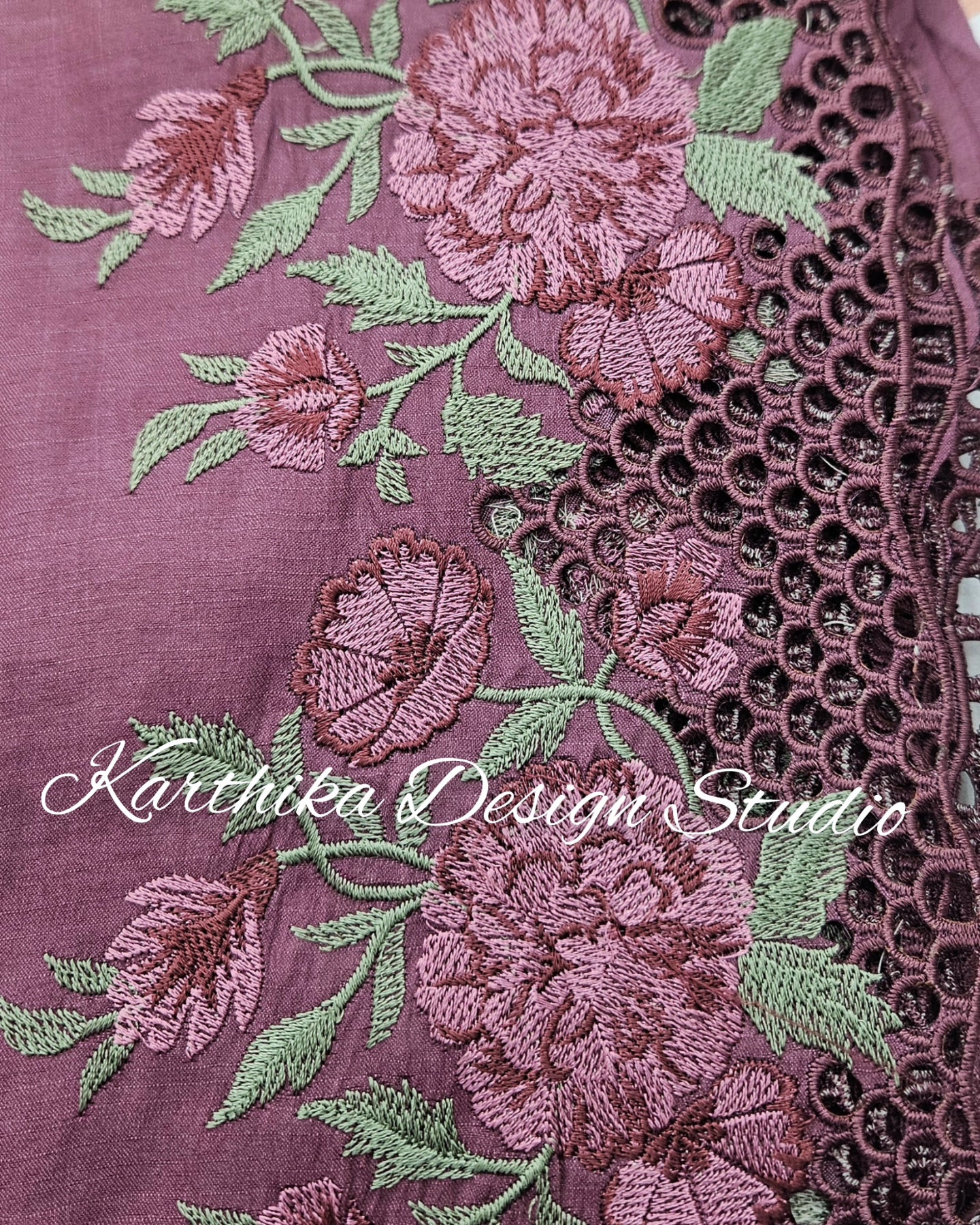 Jasmine silk saree with embroidered cutwork border