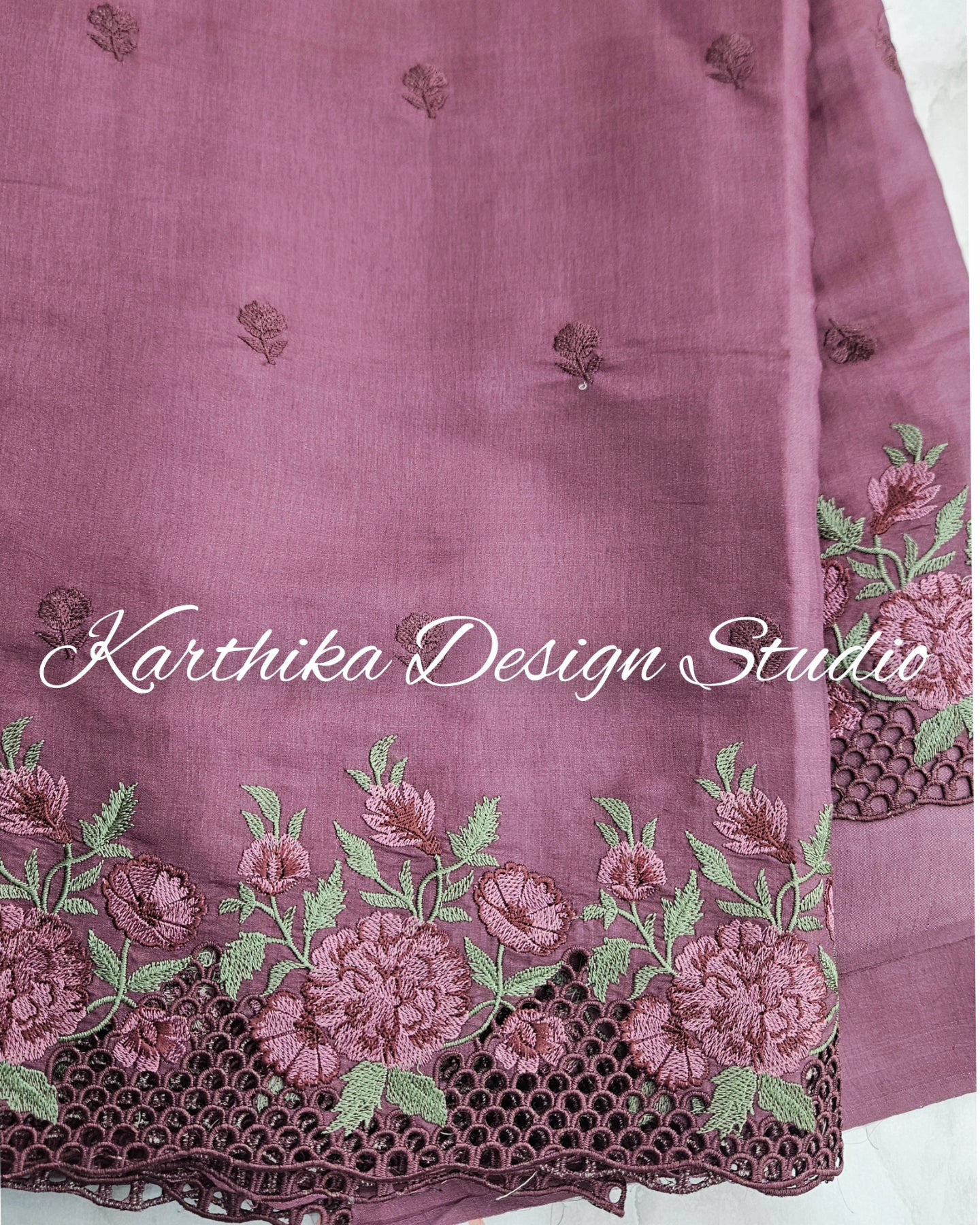 Jasmine silk saree with embroidered cutwork border