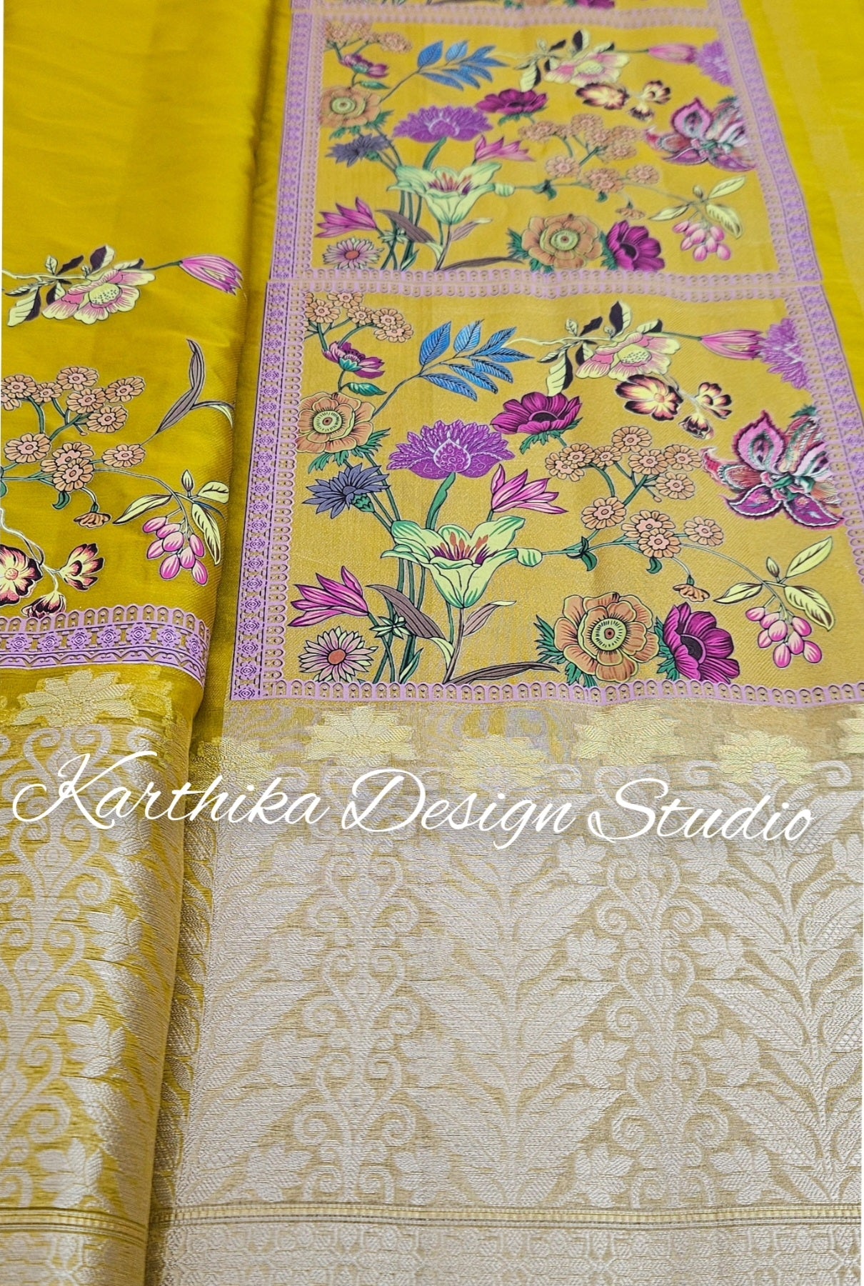 Embossed printed tissue saree with zari border