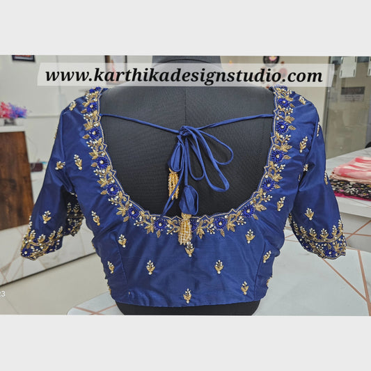 Zardosi and stone work on cotton silk Blouse