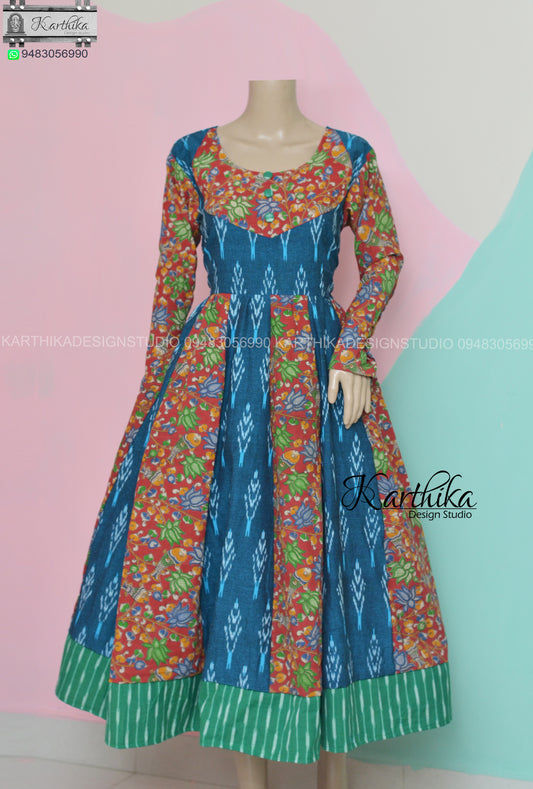 Ikkat and kalamkari cotton kurthi..