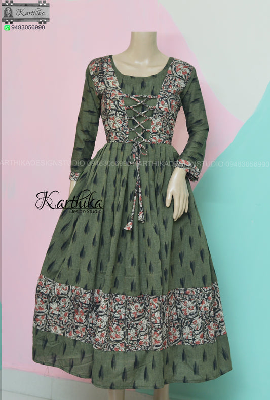 Ikkat and kalamkari kurthi