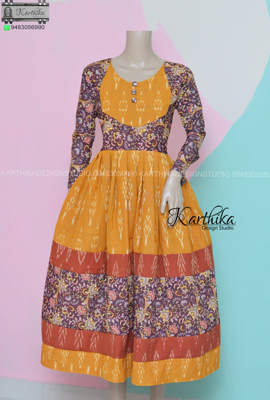 Ikkat and printed cotton kurthi..