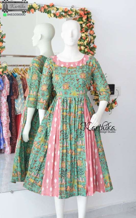 Kalamkari Ikkat cotton frock