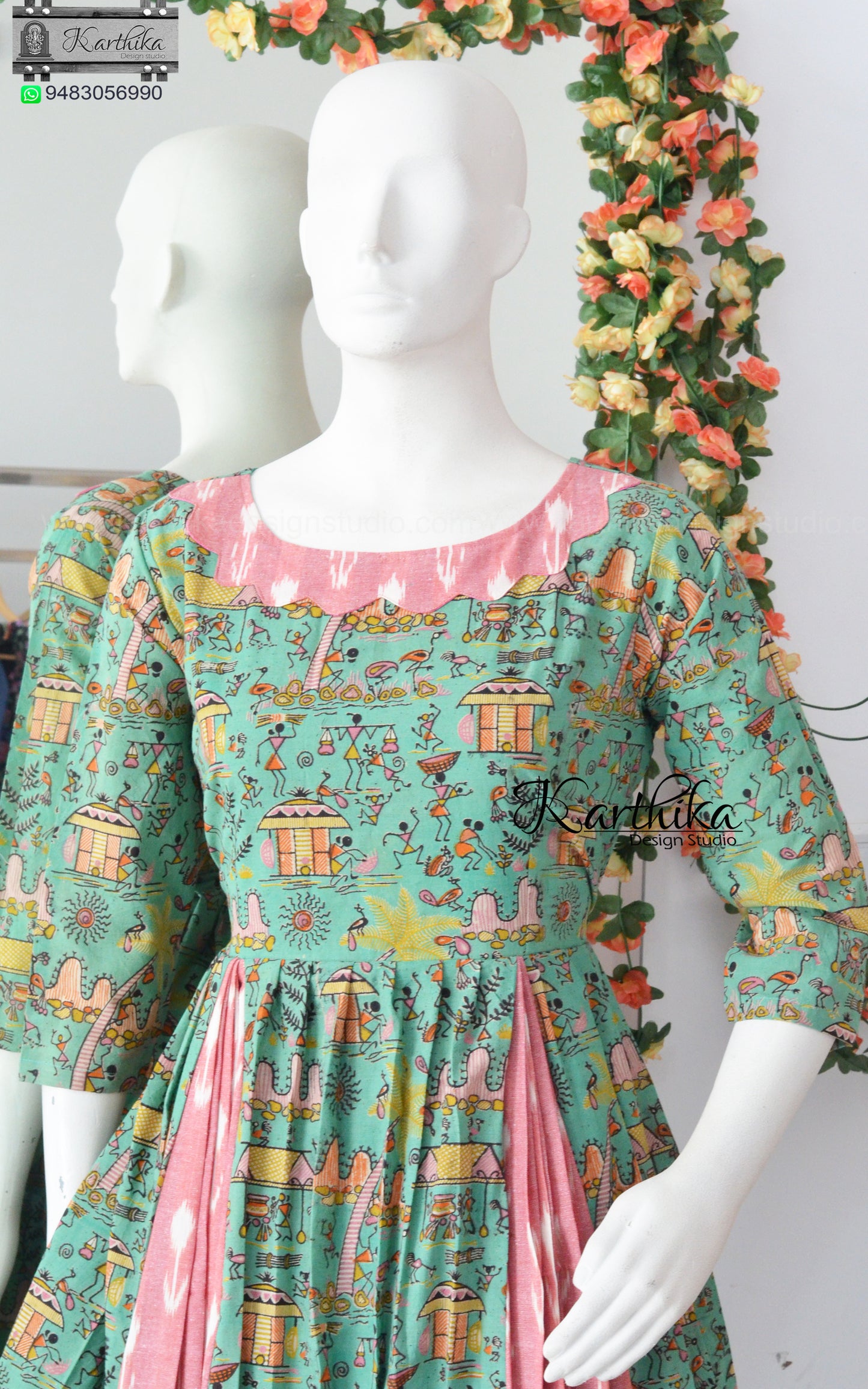 Kalamkari Ikkat cotton frock