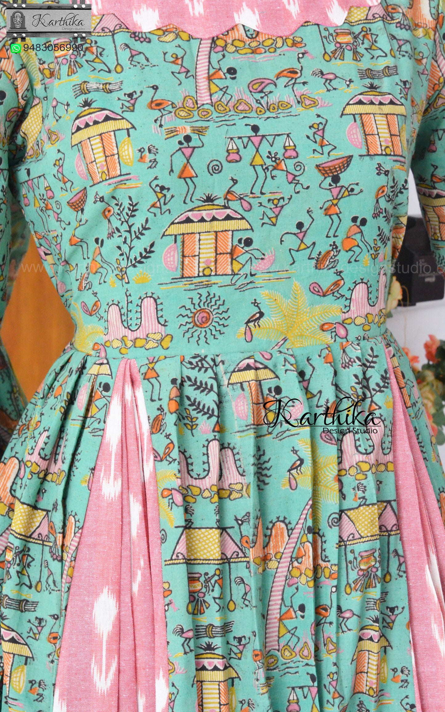 Kalamkari Ikkat cotton frock