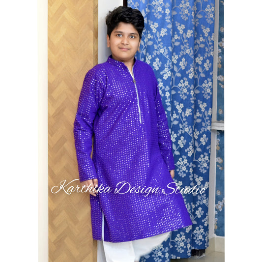 Embroidered georgette kurtha pyjama for boys