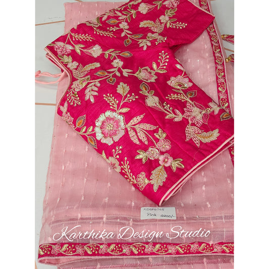 Pink soft tissue saree