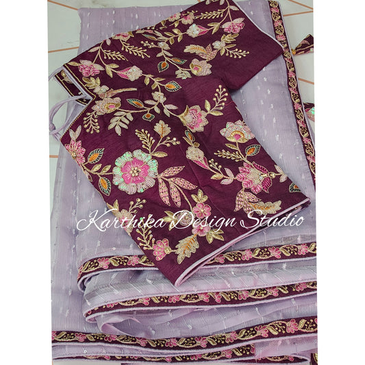 Lavender soft tissue saree