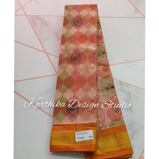 Ikkat style cotton saree with zari border