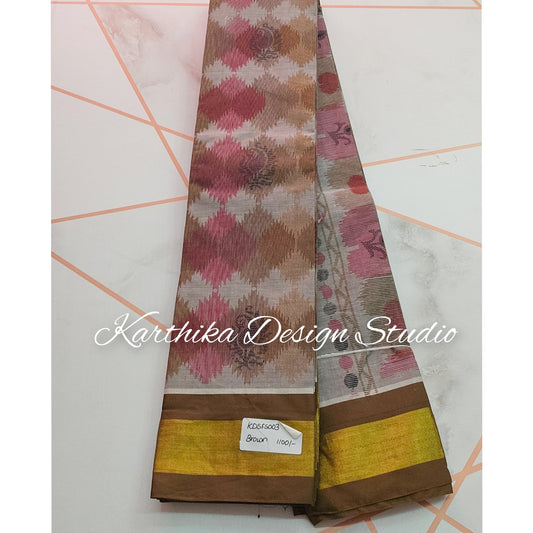 Ikkat style cotton saree with zari border