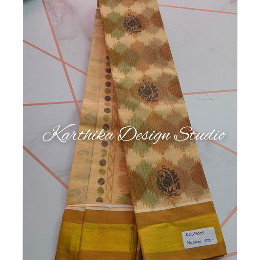 Ikkat style cotton saree with zari border