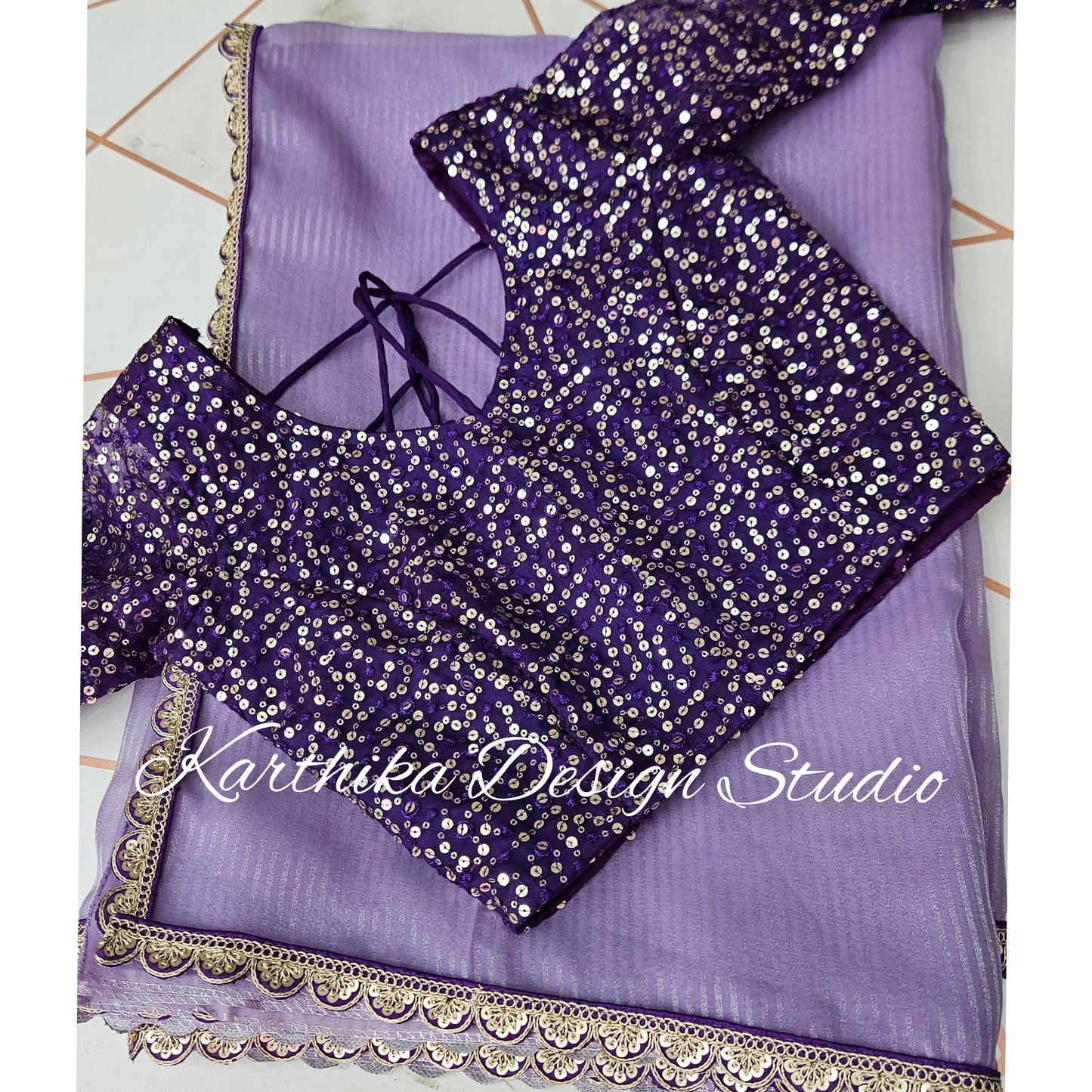 Lavender organza saree