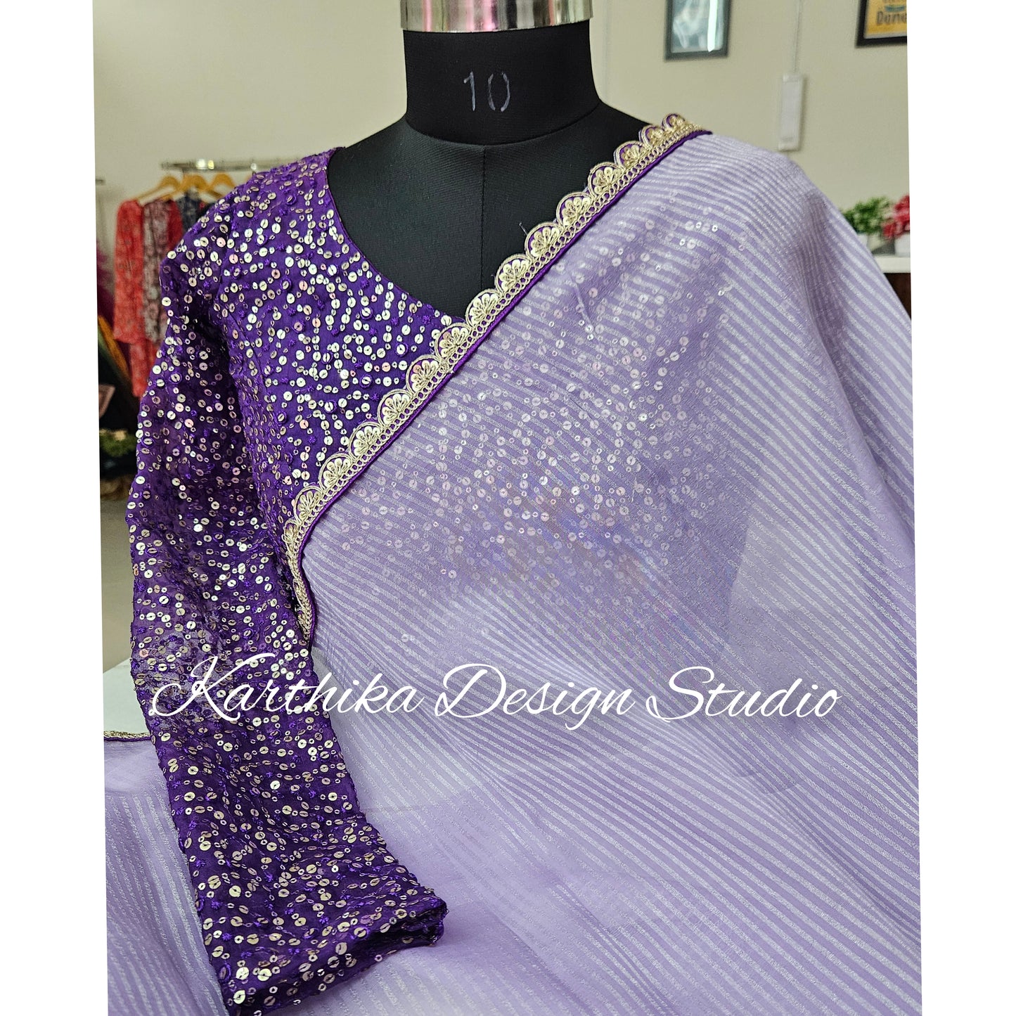 Lavender organza saree