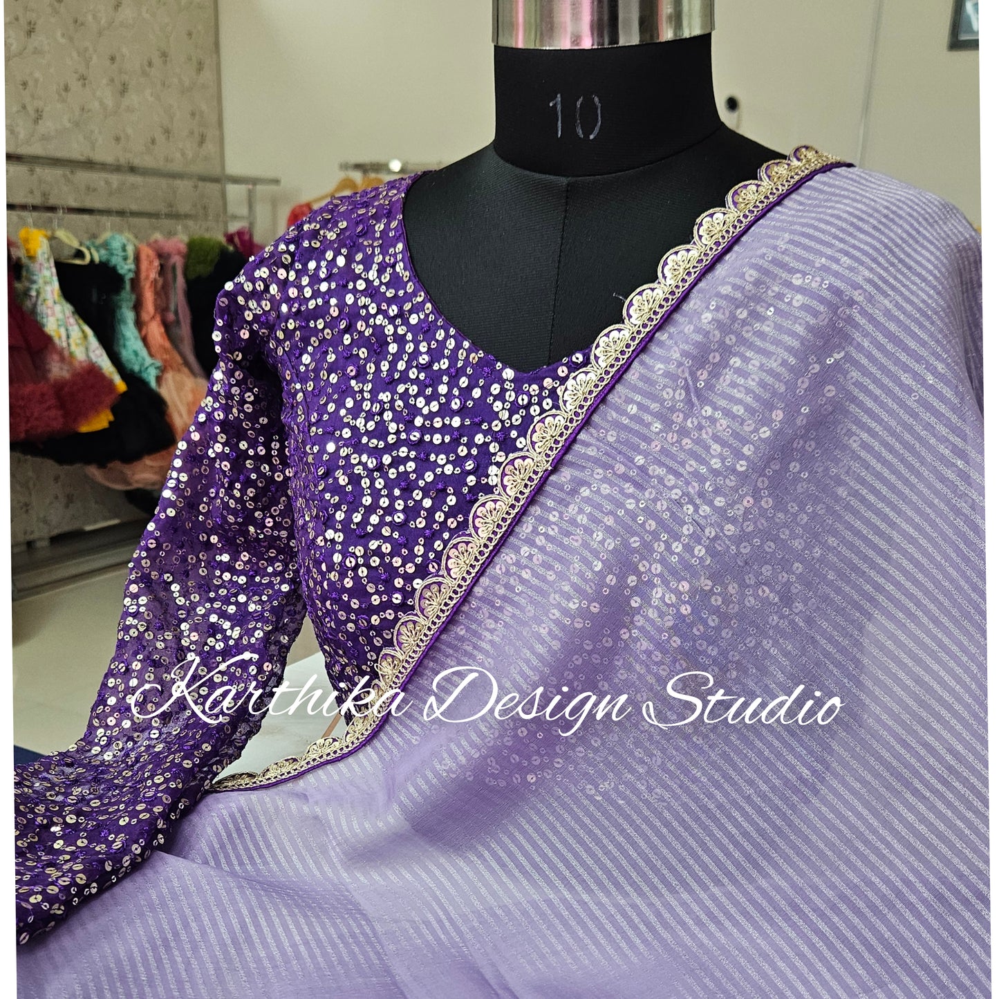 Lavender organza saree