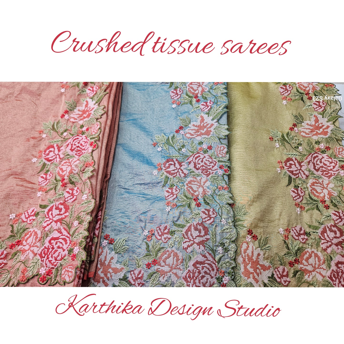 Crushed tissue saree with embroidered border