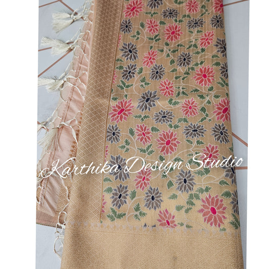 Banarasi silk saree with weaved daffodils..