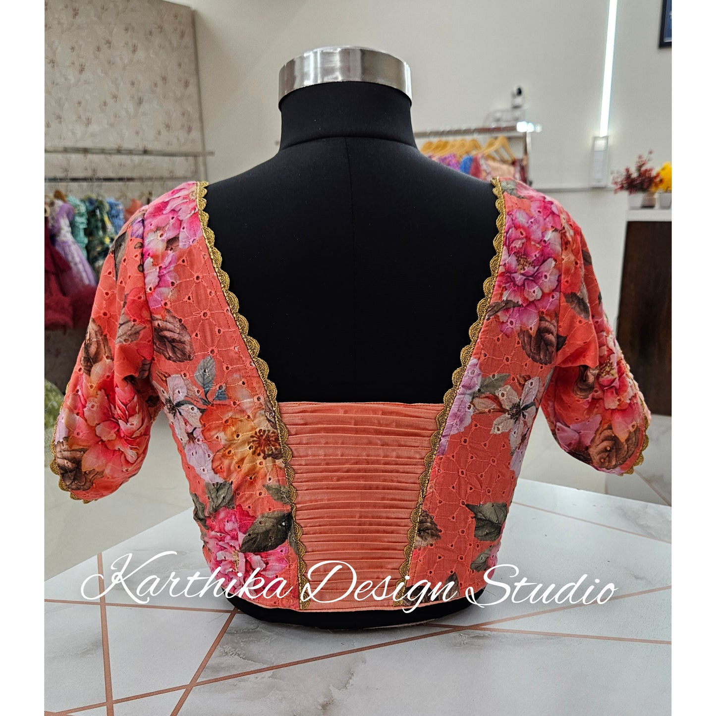 Peach floral Hakoba cotton blouse