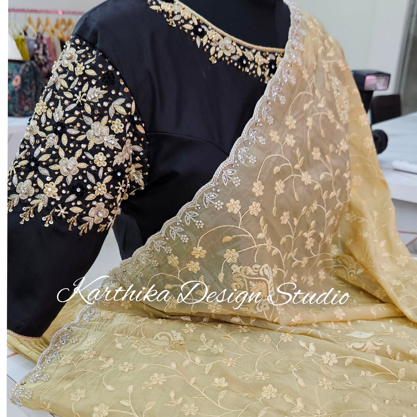 Jimmychoo saree with cutwork border and overall embroidery