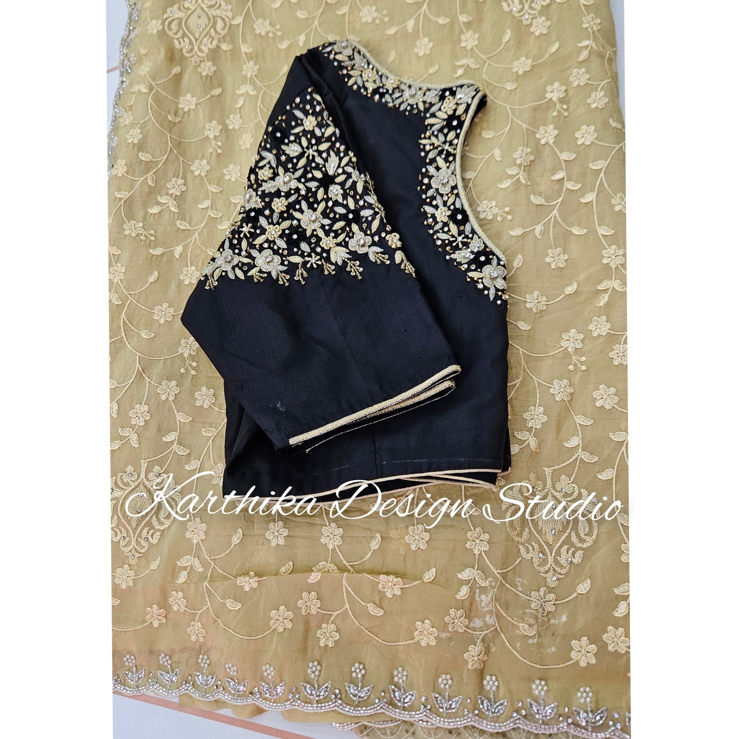 Jimmychoo saree with cutwork border and overall embroidery