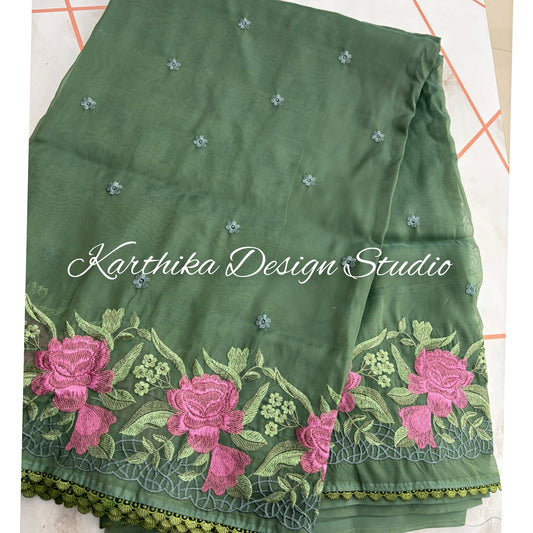 Soft organza saree with embroidered border