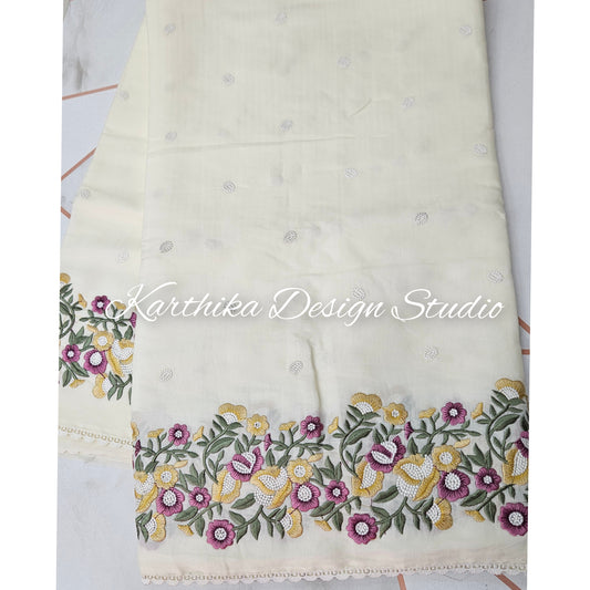 Jasmine silk saree with embroidered border