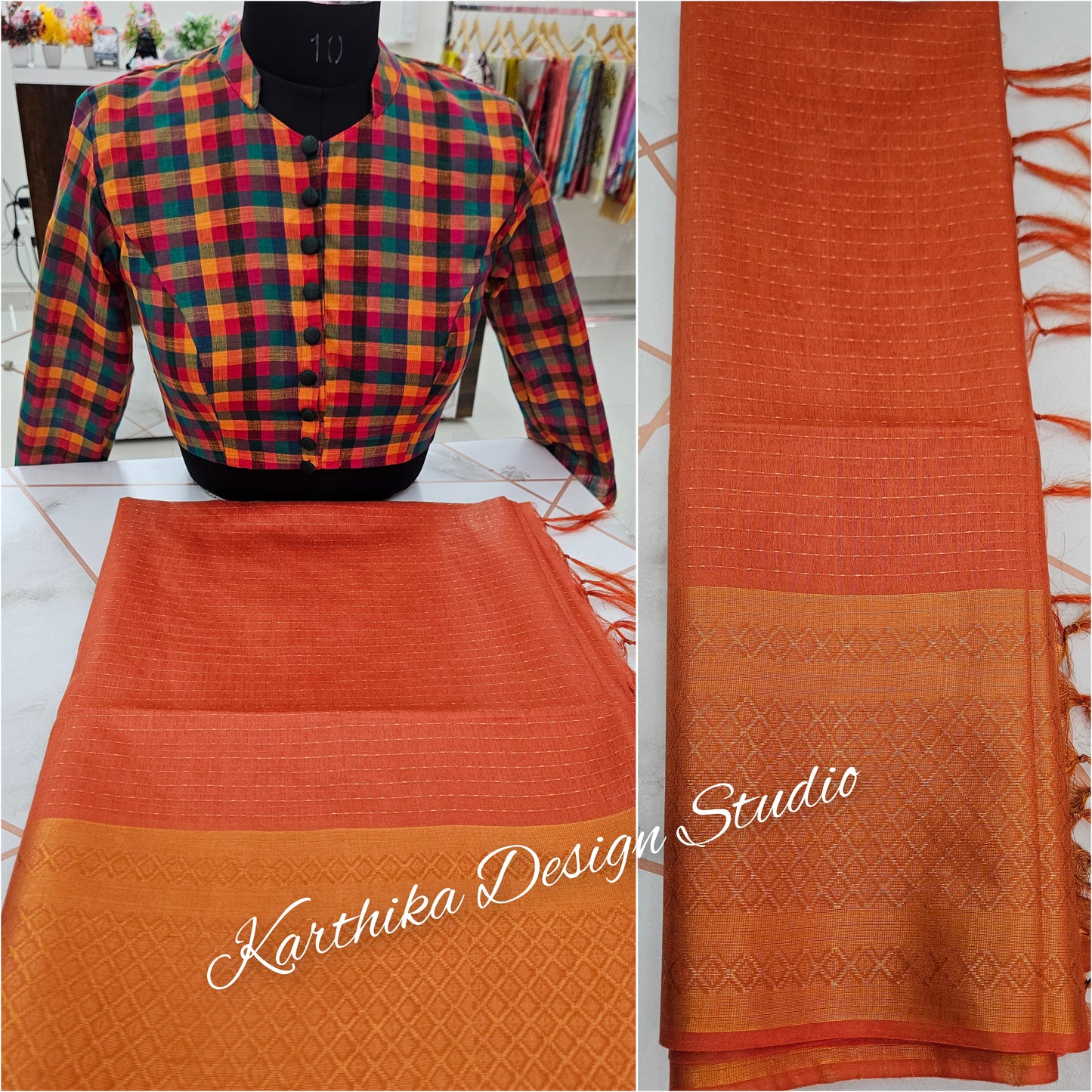 Orange Mangalagiri silk saree