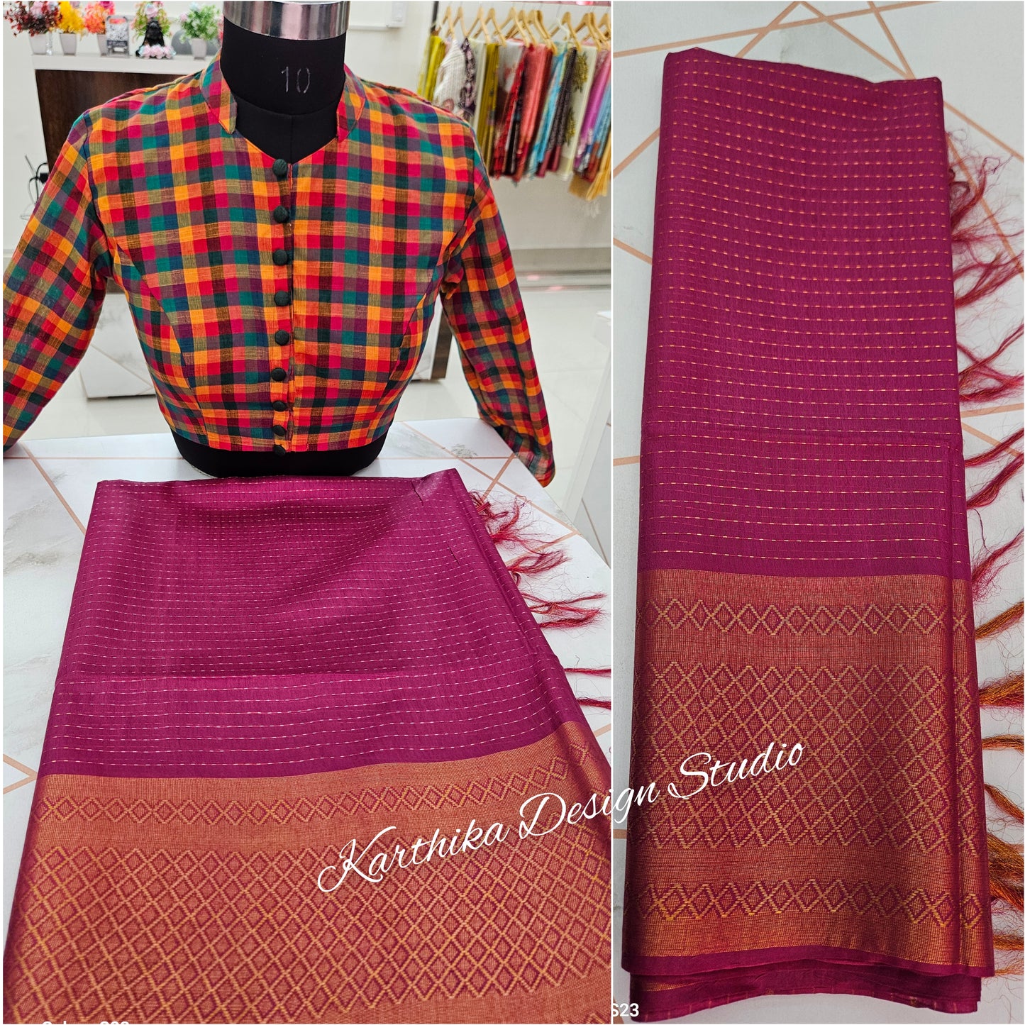 Hot pink Mangalagiri silk saree