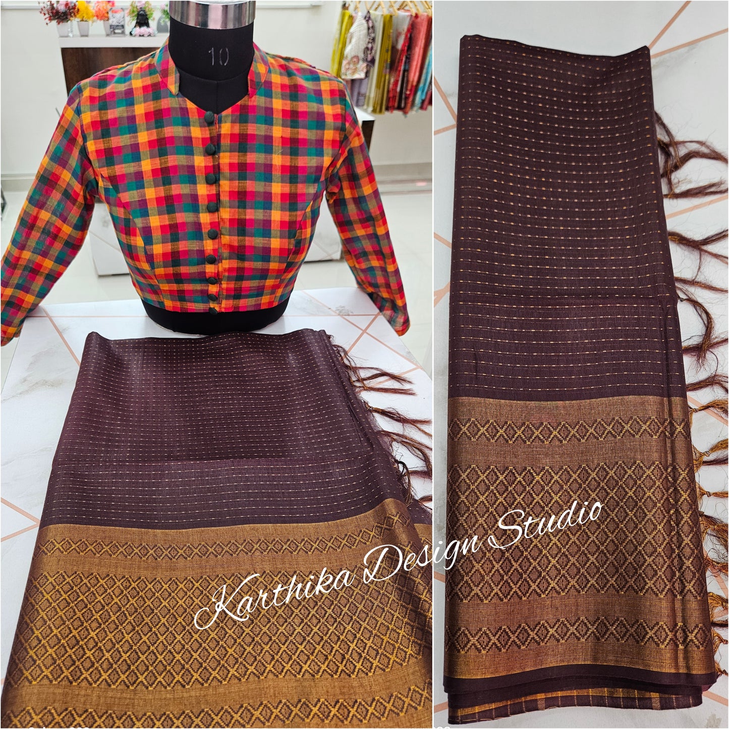 Chocolate Brown Mangalagiri silk saree