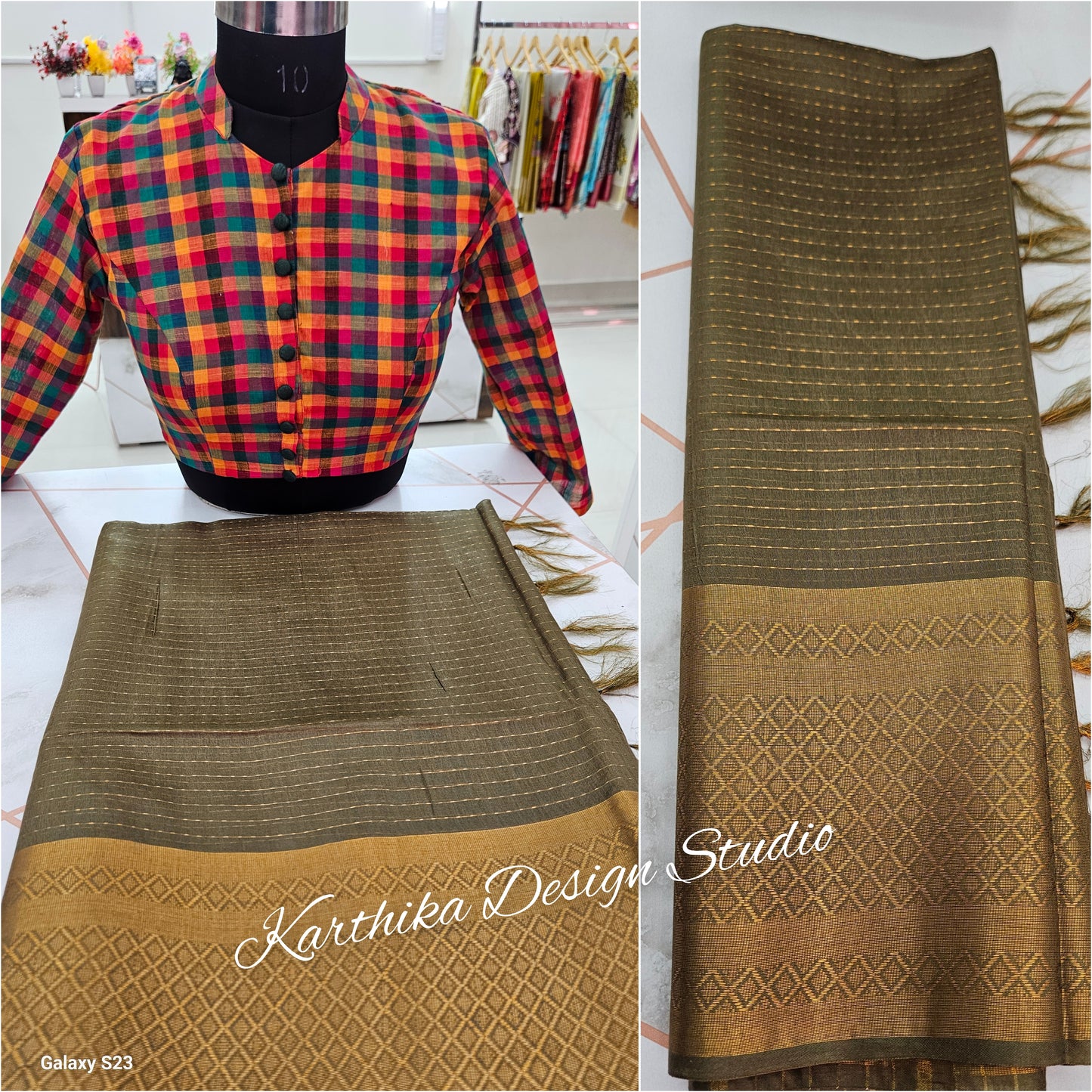 Olive green Mangalagiri silk saree