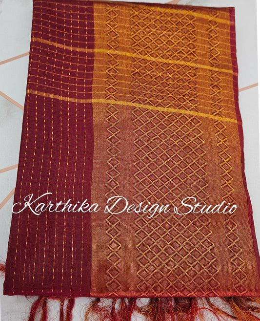 Maroon Mangalagiri silk saree