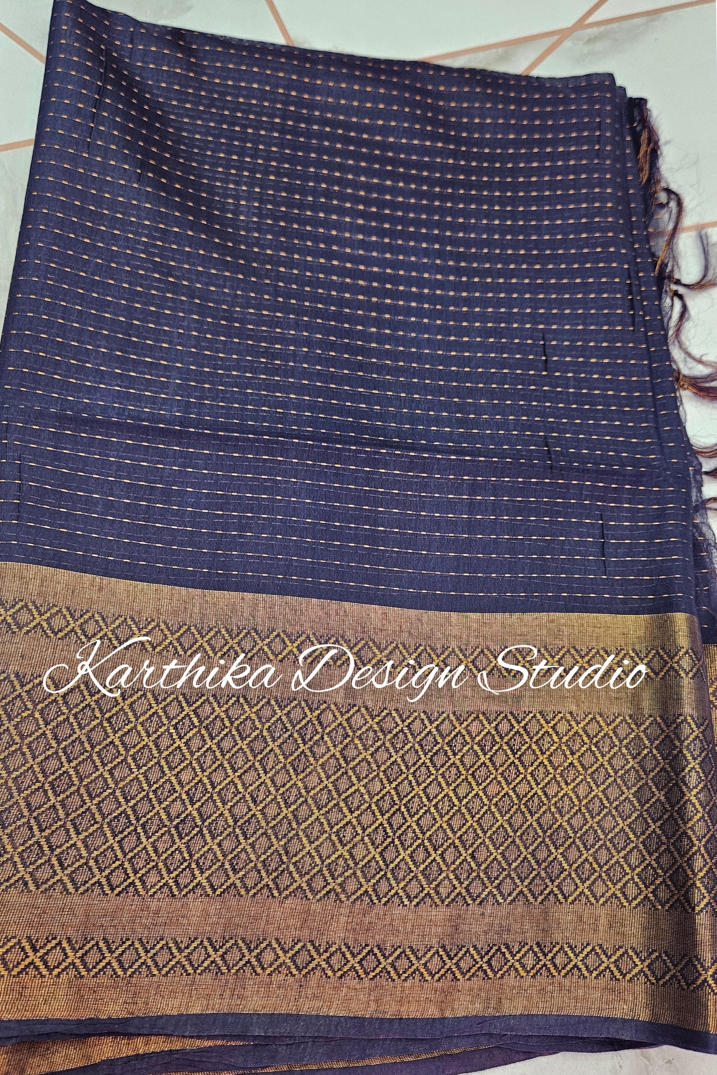 Navy blue Mangalagiri silk saree