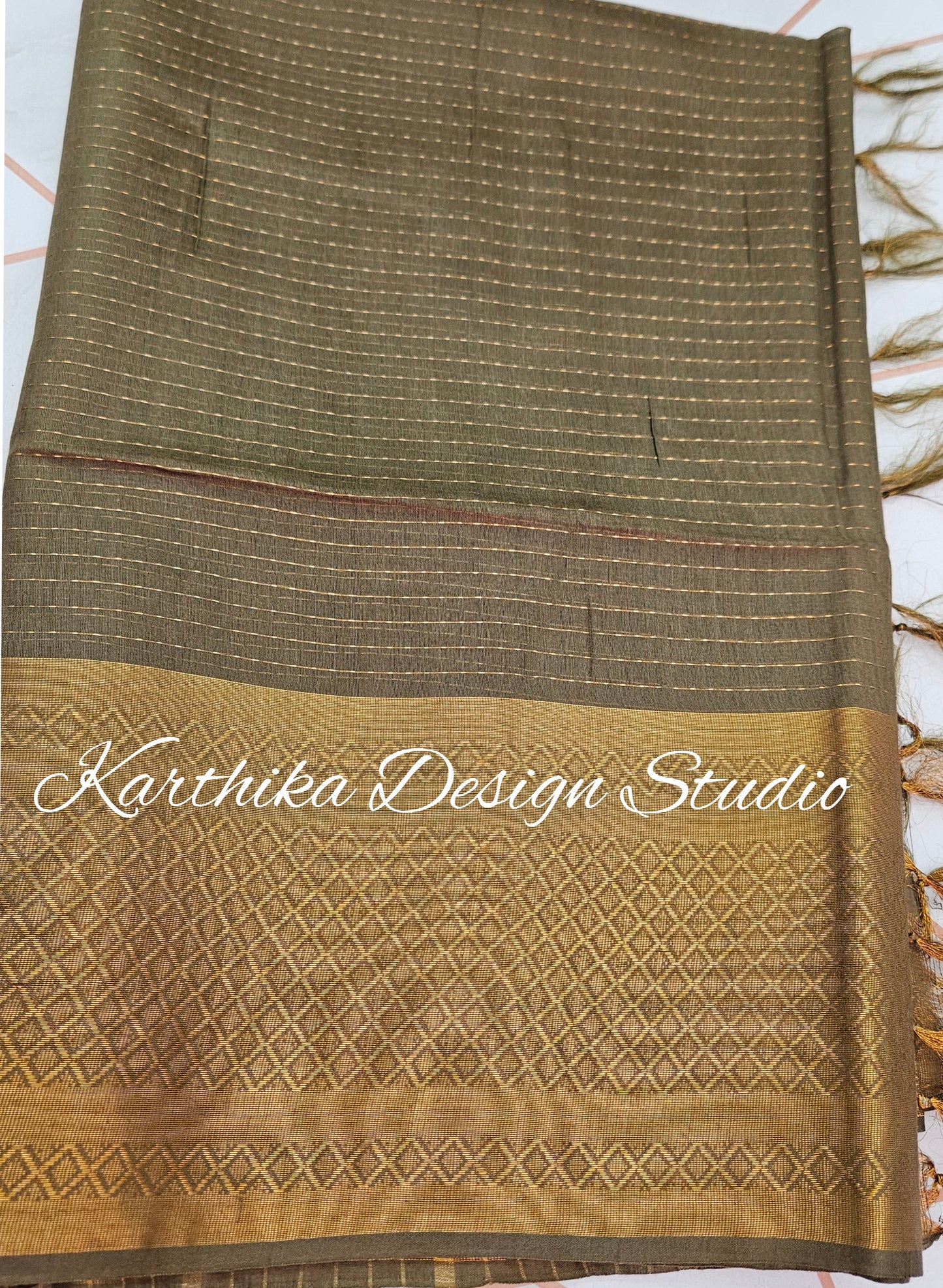 Olive green Mangalagiri silk saree