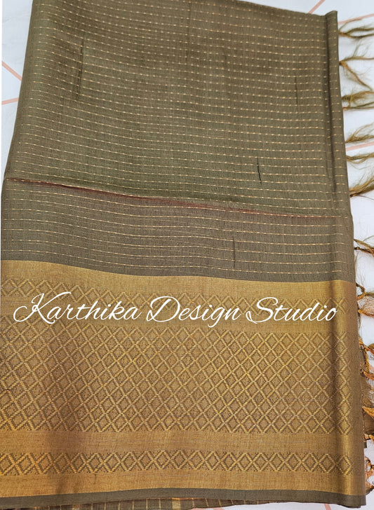 Olive green Mangalagiri silk saree