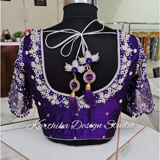 Zardosi and stone work on silk Blouse