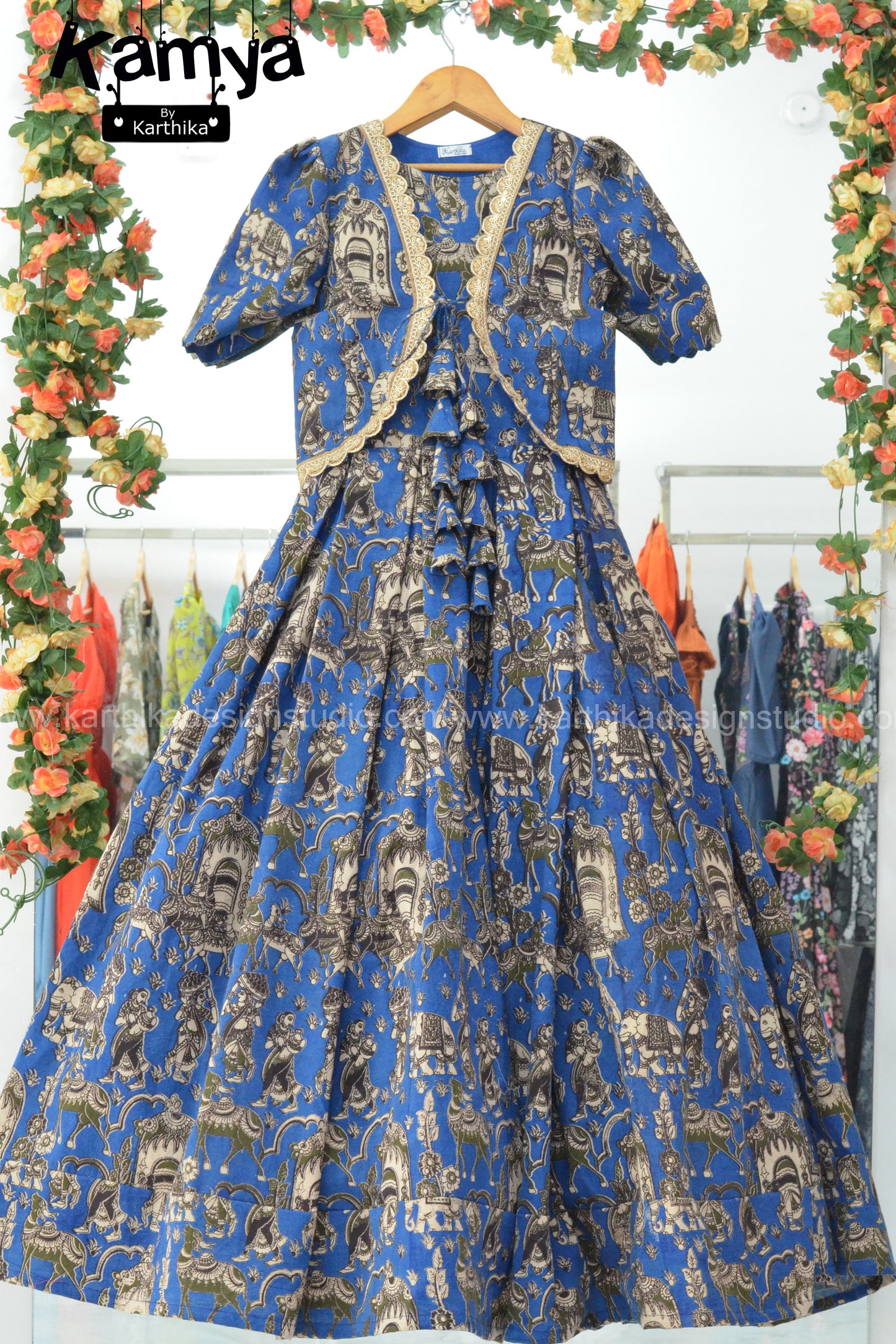Kalamkari cotton frock with coat