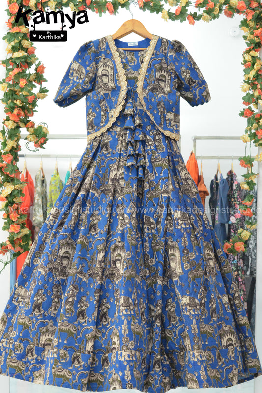 Kalamkari cotton frock with coat